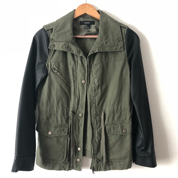 Utility Canvas Jacket With Faux Leather 